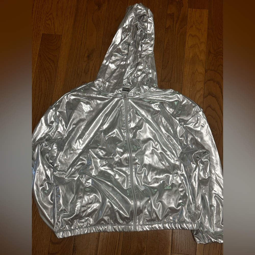 Allegra K Holographic Lightweight Zipper Hooded Jacket